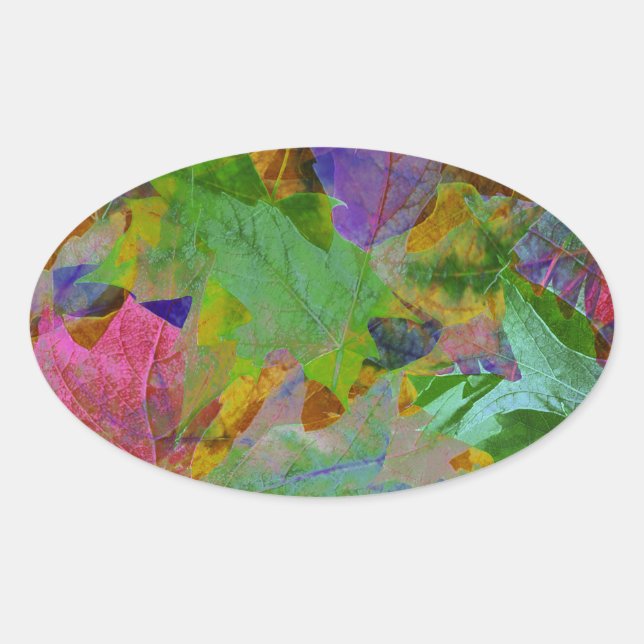 Rainbow Leaves Background Oval Sticker (Front)