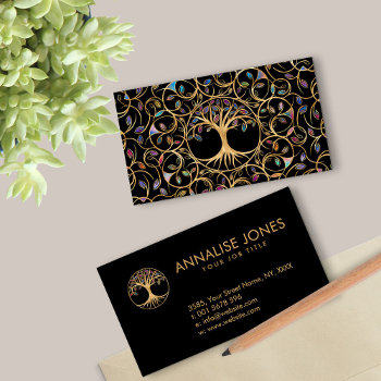 Rainbow Leaves Tree Of Life Business Card by WorkingArt at Zazzle
