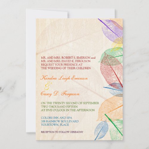Rainbow Leaves Wedding Personalized Announcements