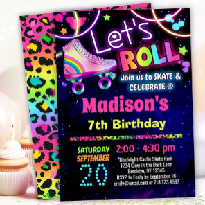 Rainbow Leopard 90s Theme Roller Skating Invitation
