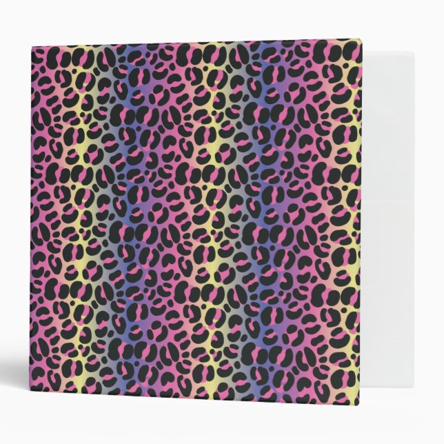Rainbow Leopard Animal Print Pattern 3 Ring Binder (Front/Inside)