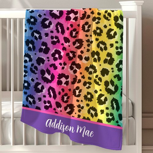Rainbow Leopard Animal Print Pattern Baby Girl Baby Blanket