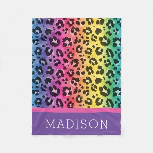 Rainbow Leopard Animal Print Pattern Baby Girl Fleece Blanket