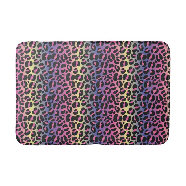 Rainbow Leopard Animal Print Pattern Bath Mat (Front)