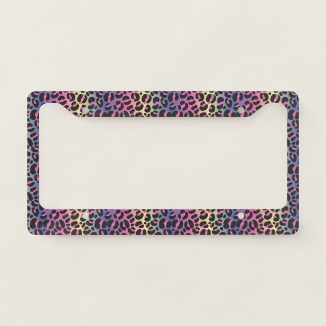 Rainbow Leopard Animal Print Pattern License Plate Frame (Front)