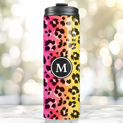 Rainbow Leopard Animal Print Pattern Monogrammed Thermal Tumbler