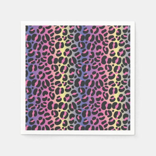Rainbow Leopard Animal Print Pattern Napkins (Front)