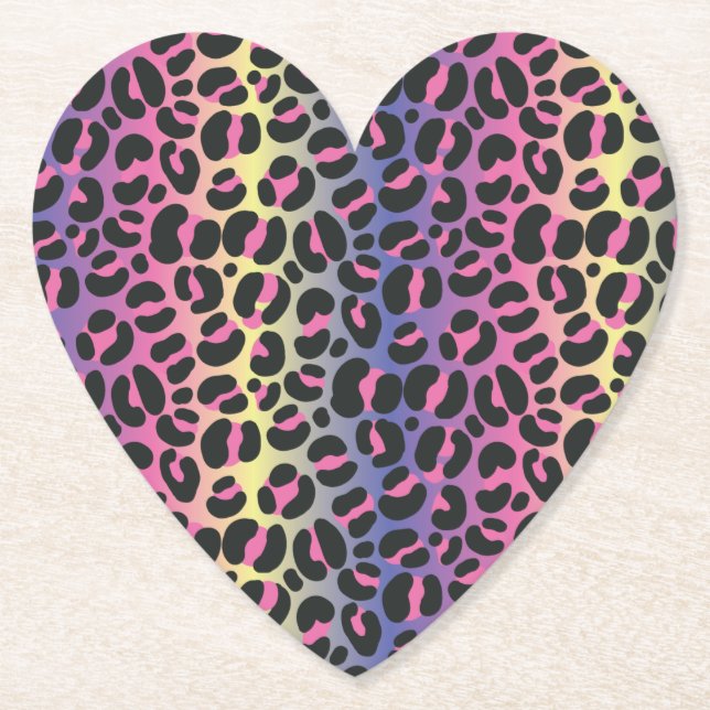 Rainbow Leopard Animal Print Pattern Paper Coaster (Front)