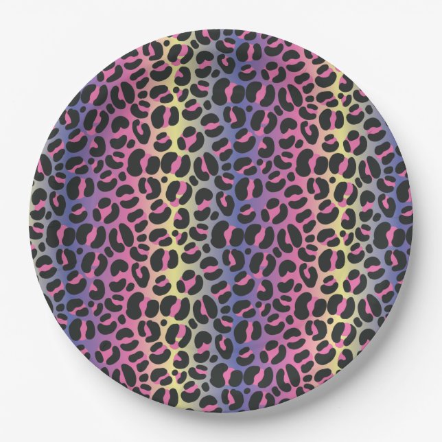 Rainbow Leopard Animal Print Pattern Paper Plates (Front)