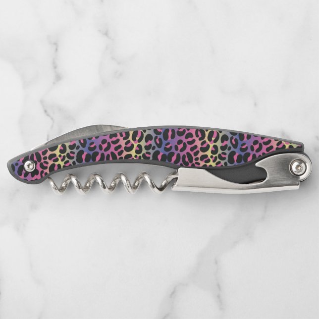 Rainbow Leopard Animal Print Pattern Waiter's Corkscrew (Back)