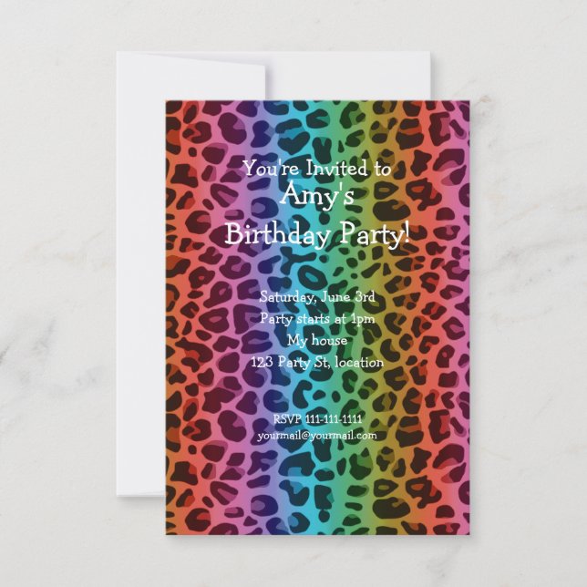 Rainbow leopard birthday invitation (Front)