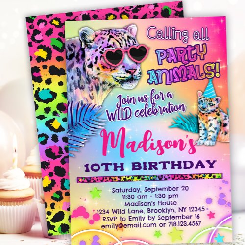 Rainbow Leopard Birthday Party invitation