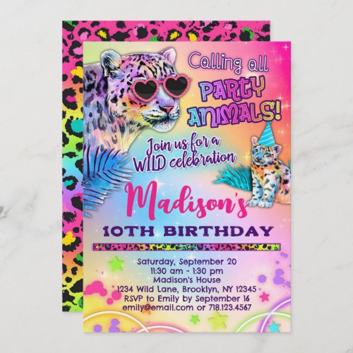 Rainbow Leopard Birthday Party invitation