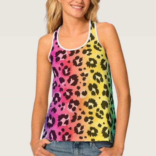 Rainbow Leopard Cheetah Animal Print Pattern Tank Top