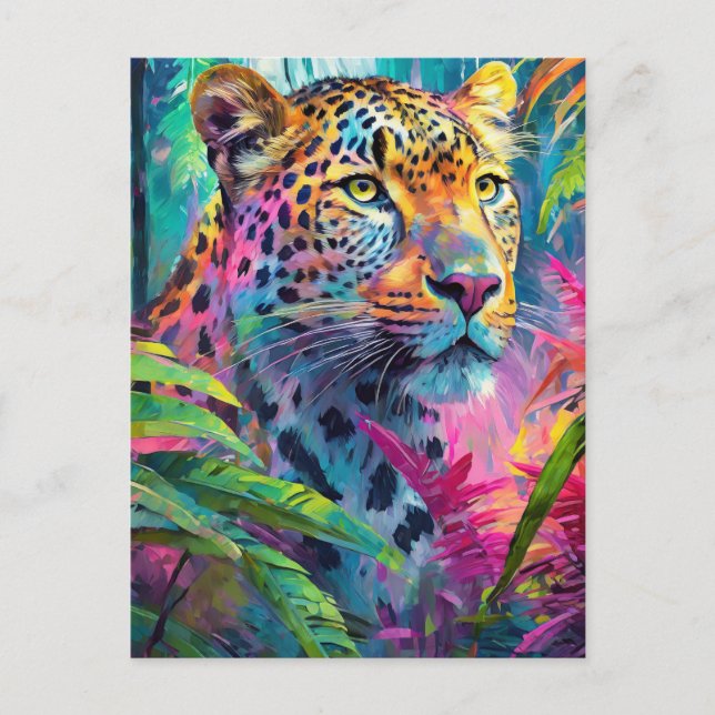 Rainbow Leopard Colorful Modern Abstract Art Postcard (Front)