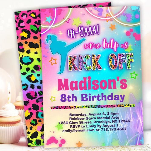 Rainbow Leopard Karate Birthday Party Invitation