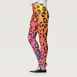 Pastel Rainbow Leopard Print Yoga Leggings Crossover Waist Large