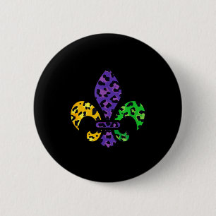 Rainbow Leopard Mardi Gras Fleur De Lis Us New Orl Button