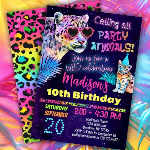 Rainbow Leopard Party Animal Birthday invitation