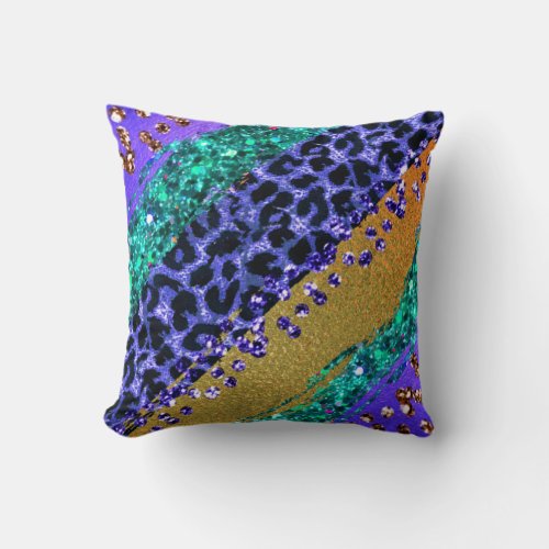  Rainbow Leopard Pattern Gold Foil Throw Pillow