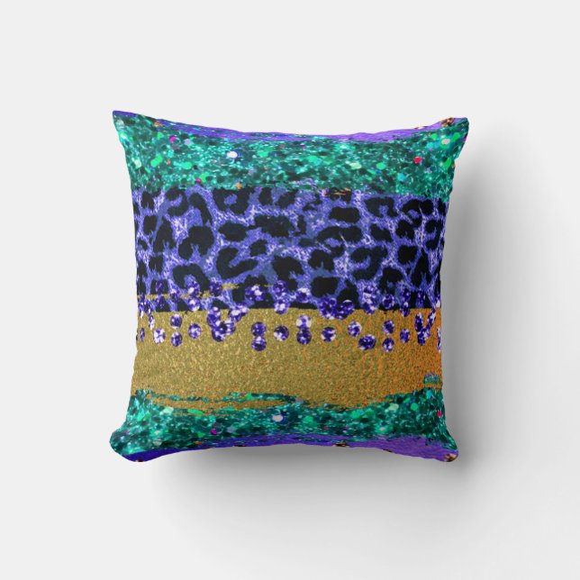 *~ Rainbow Leopard Pattern +  Gold Foil Throw Pillow (Front)
