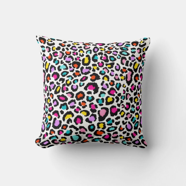 Rainbow Leopard Pattern Throw Pillow (Front)