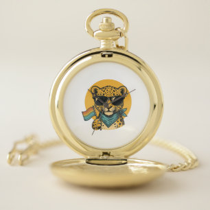 Rainbow Leopard Pride Flag Vintage Vector Design_1 Pocket Watch