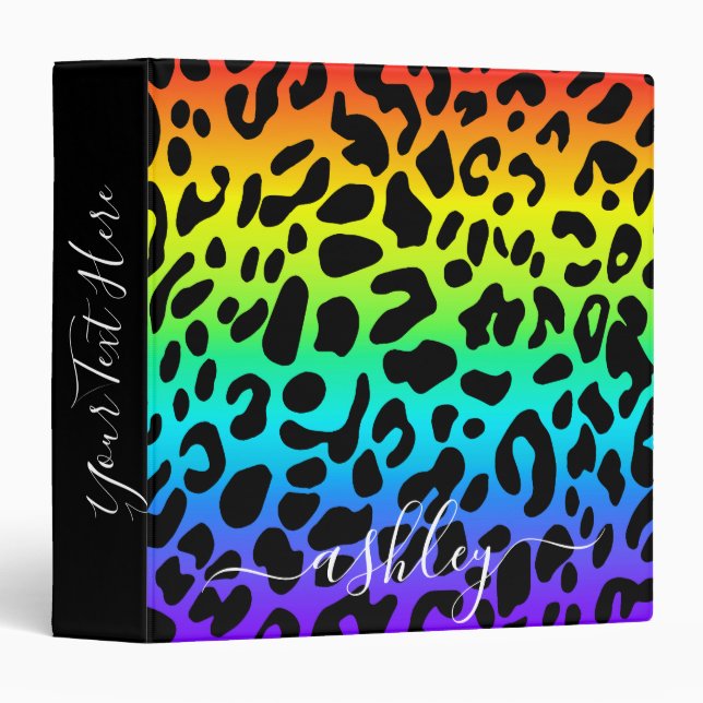 Rainbow Leopard Print 3 Ring Binder (Front/Spine)