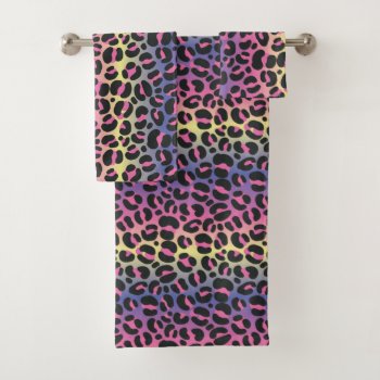 Rainbow Leopard Print Bath Towel Set by imaginarystory at Zazzle