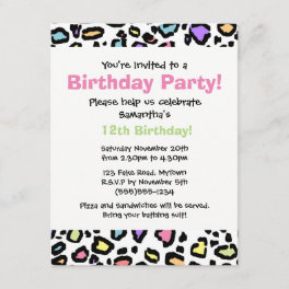 Rainbow Leopard Print Birthday Party Invitation
