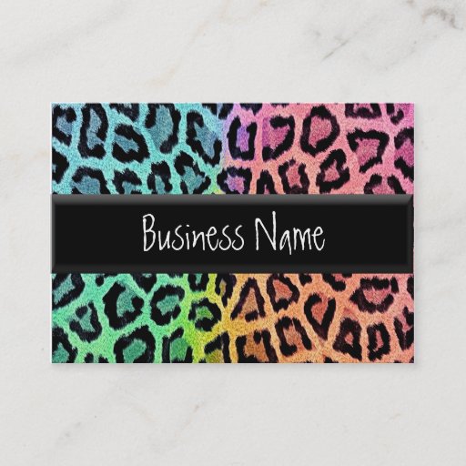 Customizable rainbow leopard print business card