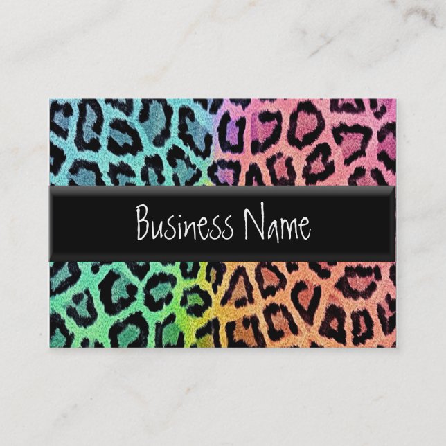 rainbow leopard print business card (Front)