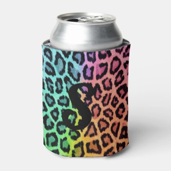 Rainbow Leopard Print Can Cooler by Lilleaf at Zazzle
