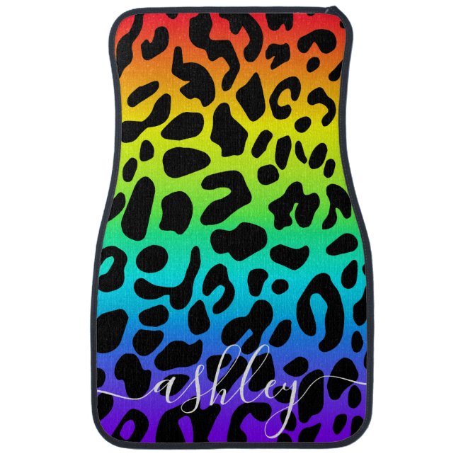 Rainbow Leopard Print Car Floor Mat (Front)