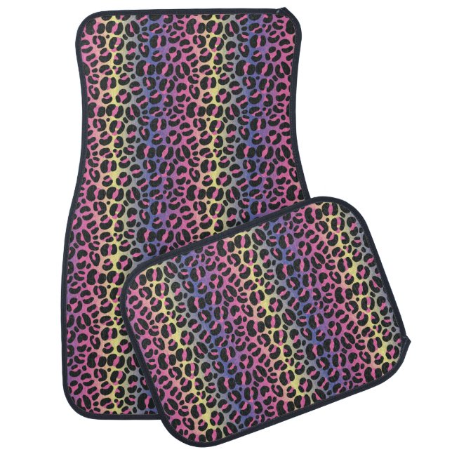Rainbow Leopard Print Car Floor Mat (Set)