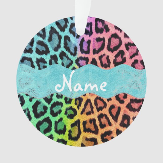 Rainbow Leopard Print Christmas Ornament (Front)