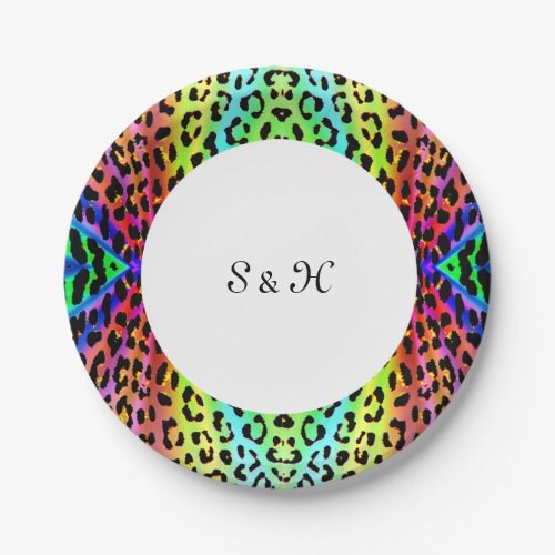 Rainbow Leopard Print Design Paper Plates