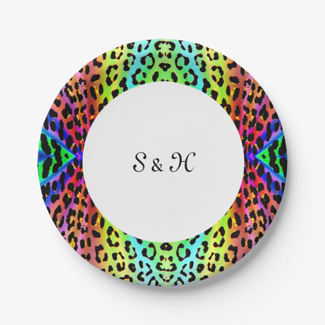 Rainbow Leopard Print Design Paper Plates (Front)
