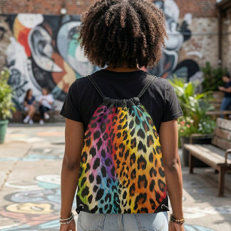 Rainbow Leopard Print Drawstring Bag