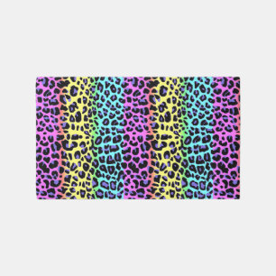 Rainbow Leopard Print Girls Room Rug