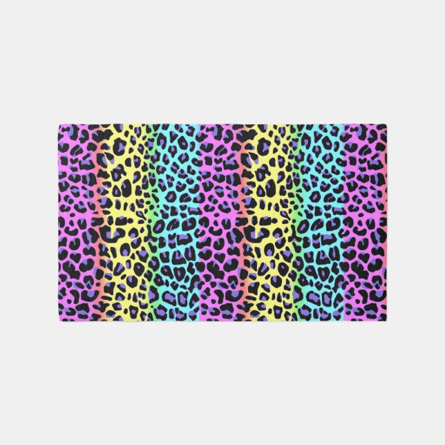 Rainbow Leopard Print Girls Room Rug (Front)