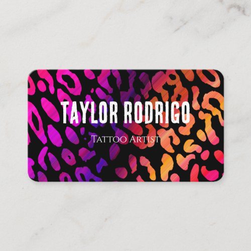 Rainbow Leopard Print Holographic Social Media  Business Card