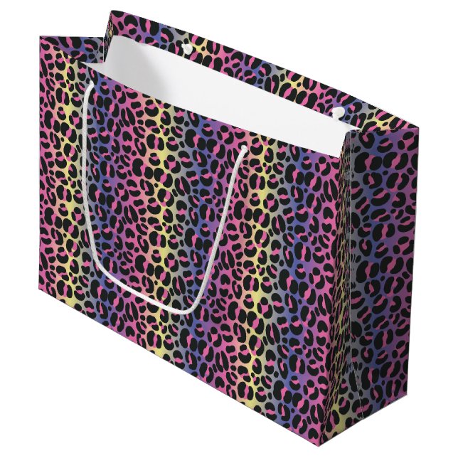 Rainbow Leopard Print Large Gift Bag (Front Angled)