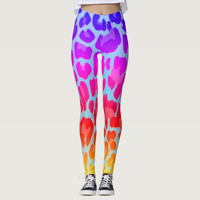 Rainbow Leopard Print Leggings (Front)