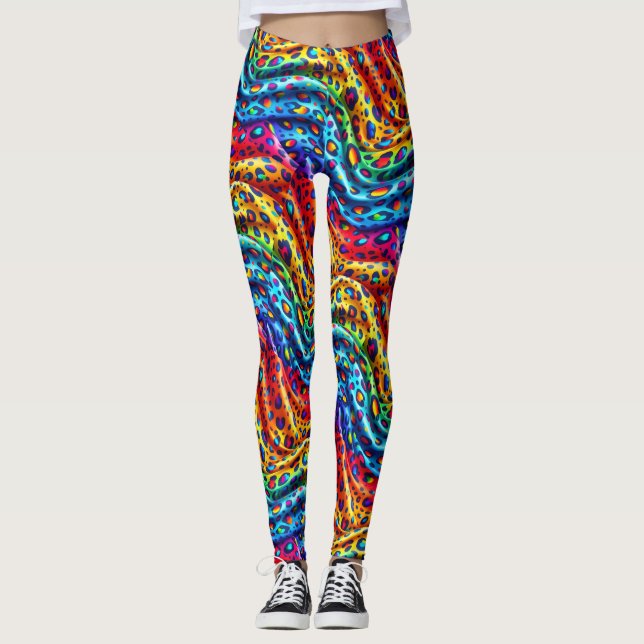 Rainbow Leopard Print Leggings | Bold Colorful (Front)