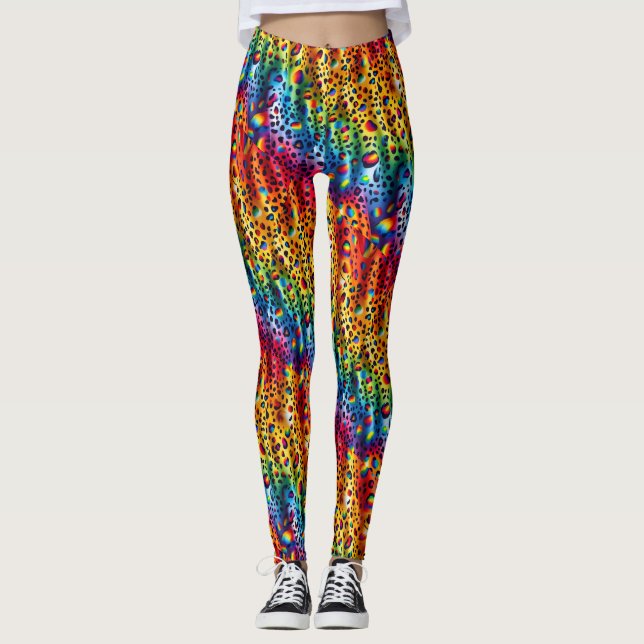 Rainbow Leopard Print Leggings | Bold Colorful (Front)
