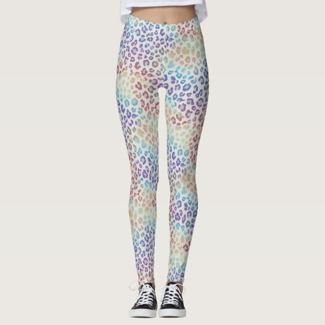 Rainbow Leopard Print Leggings | Bold Colorful (Front)