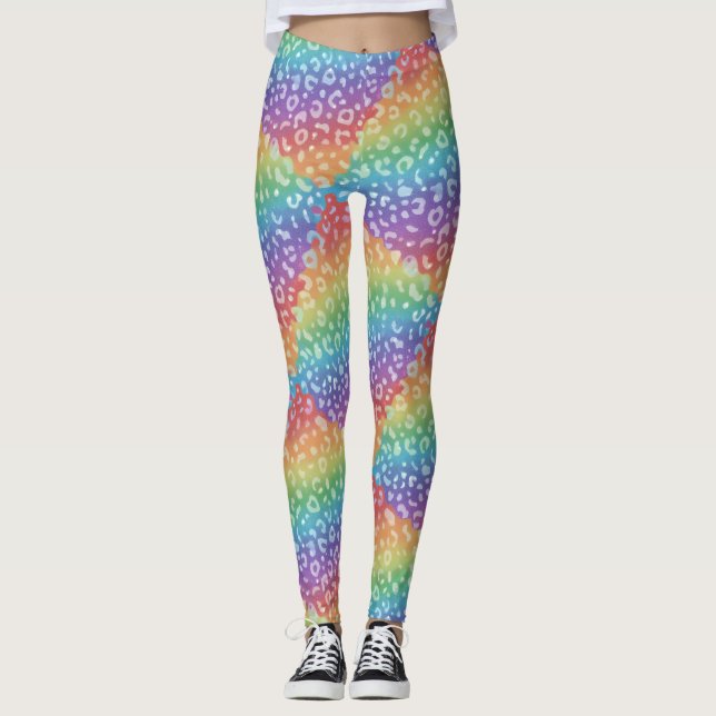 Rainbow Leopard Print Leggings | Bold Colorful (Front)