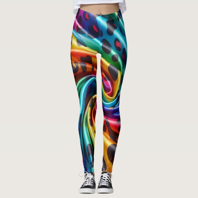 Rainbow Leopard Print Leggings | Bold Colorful (Front)