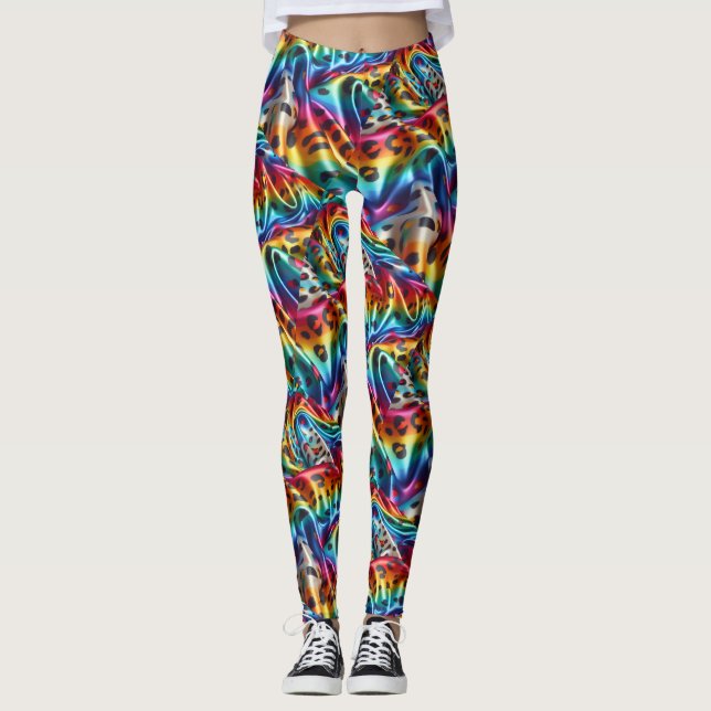 Rainbow Leopard Print Leggings | Psychedelic (Front)